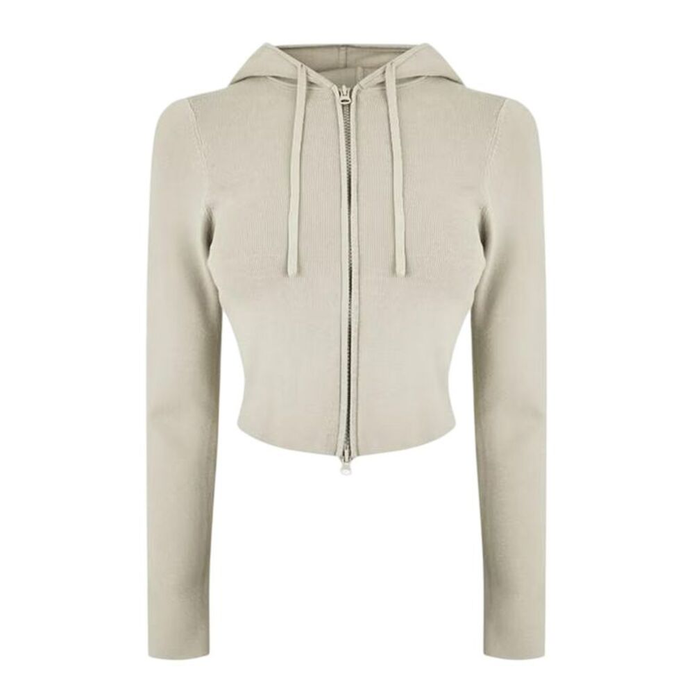 Jack Wills Womens/Ladies Knitted Cropped Full Zip Hoodie / Stone
